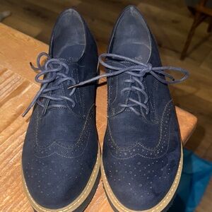 EVANS Extra Wide Greer Brogue 
 Men's Blue Faux Suede Oxfords size 11